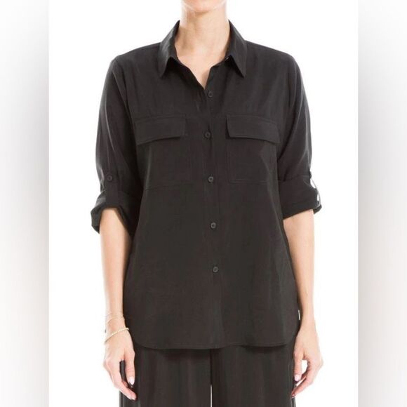 NWT Max Studio Black Short Sleeve Shirt Size L - Picture 3 of 8